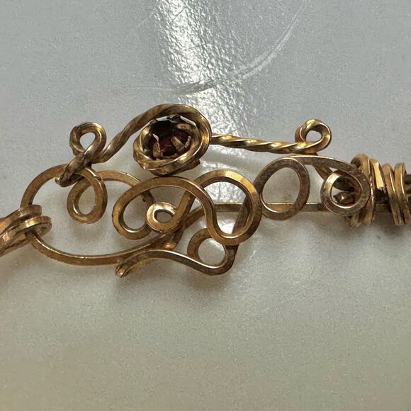 Handmade Wire Wrapped Bangle Bracelet with Red Glass Accent - Picture 8 of 8